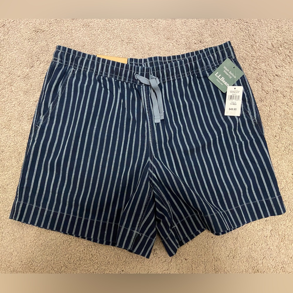 L.L. Bean Navy and White Striped Shorts - NWT
